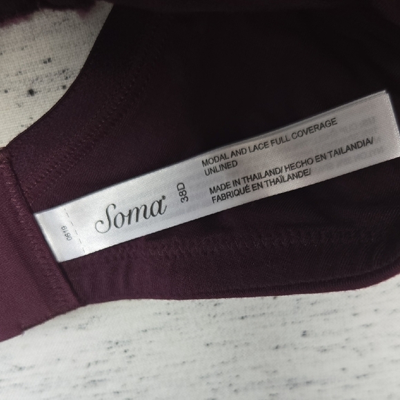 Soma Modal and Lace Unlined Bra Burgundy - Picture 2 of 8